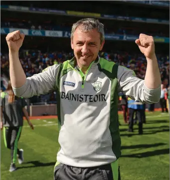  ??  ?? Kerry manager Peter Keane celebrates after the Electric Ireland GAA Football All-Ireland Minor Championsh­ip Final match between Kerry and Derry at Croke Park Photo by Seb Daly/Sportsfile