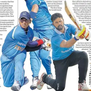  ??  ?? (Left to right): Ace n batsman Anilbhai Gariya, 29, a B2 category player; Allrounder Deepak Malik, 22, B3; and Prakash Jayaramaia­h,34, vicecaptai­n, wicketkeep­er and B3 player. All members of the team have varying degrees of blindness.