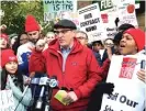  ?? MITCHELL ARMENTROUT/SUN-TIMES ?? Chicago Teachers Union President Jesse Sharkey speaks at a rally Wednesday outside Carlos Fuentes Elementary, 2845 W. Barry.