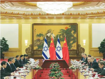  ??  ?? CHINESE PREMIER Li Keqiang meets with Israel Prime Minister Benjamin Netanyahu at the Great Hall of the People last March.