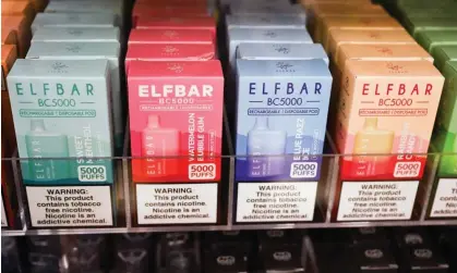  ?? ?? Elf Bar disposable e-cigarette products in a shop display in the US. Photograph: Patrick T Fallon/AFP/Getty Images