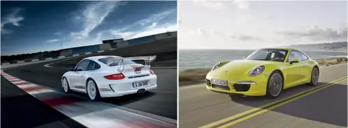  ??  ?? Right: The 997 GT3 signs off with the 500bhp, 4.0-litre RS model. The all new 991 model 911 is launched at the Frankfurt motor show. It’s only the third ground-up redesign in the 911s then 48-year history