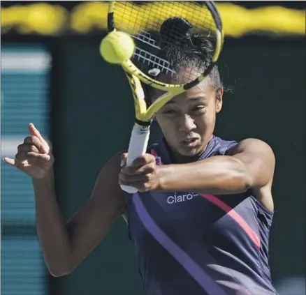  ?? Mark J. Terrill Associated Press ?? LEYLAH FERNANDEZ, the U.S. Open runner-up, fell in three sets to Shelby Rogers in the fourth round at the BNP Paribas Open.