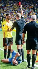  ??  ?? EARLY BATH: Ref Graham Scott shows Britos a straight red