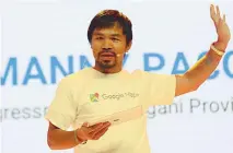  ??  ?? FINDING SARANGANI – Sarangani Rep. Manuel ‘Manny’ Pacquiao proudly announces that his province could now be located with the use of Google Maps. The boxing icon also heralded how Google Maps will showcase Sarangani’s tourism hot spots during the launch...