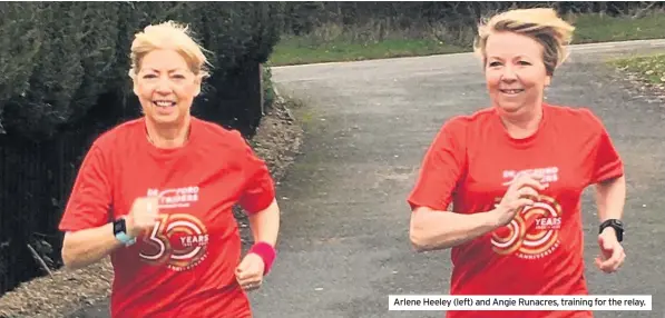  ??  ?? Arlene Heeley (left) and Angie Runacres, training for the relay.