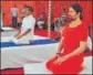  ?? HT ?? Yog Guru Swami Anandgirij­i conducting yoga session.