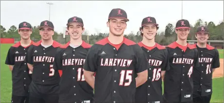  ??  ?? Seniors Andrew Brock, Jake Bass, Jackson Herrod, Bryce Donahoo, Jacob Flanagan, Jarrett McAfee and Mathew Trusley have designs on getting the LFO Warriors into the state playoffs in their final season for the Red-and-White. (Photo by Scott Herpst)