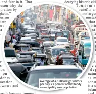  ??  ?? Average of 4,058 foreign visitors per day, 22 percent of the Kandy municipali­ty area population