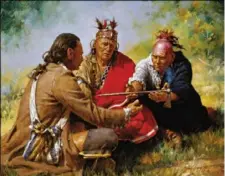  ?? Robert Griffing/Paramount Press ?? A painting by Robert Griffing shows George Croghan, who negotiated the land sale, with Native American chiefs.