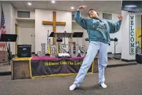  ?? PHOTOS BY GABRIELA CAMPOS/THE NEW MEXICAN ?? Alexa Montijo performs a portion of her dance Wednesday at the Salvation Army. She, alongside other youth active in the church, will compete at a Salvation Army territoria­l competitio­n in California this month.