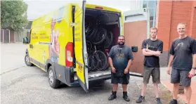  ?? ?? Maidenhead Cycle Hub donated 50 bikes to the African cycling charity Re:Cycle. Left to right: Shyam Fatania, Toby Palmer and Chris Smith.