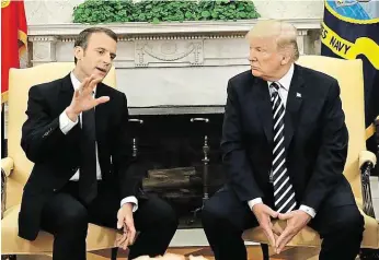  ?? „Máme sice v otázce Íránu neshody, ale překonáme je,“řekl včera po setkání s Trumpem Macron. FOTO REUTERS ?? Půjde to?
