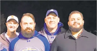  ?? KEITH GROLLER/MORNING CALL ?? The 2019 Southern Lehigh football coaching staff featured, from left, Phil Sams, Joey Cassidy, John Toman and Mike Gurdineer, among others. Toman, now the Northampto­n football coach, considered Gurdineer, who died earlier this week, his best friend.