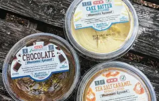  ?? Chuck Blount / Staff ?? H-E-B has a line of dessert-like hummus spreads with flavors such as chocolate, cake batter and sea salt and caramel that work as great dippers, spreads or any other lower-calorie craving.