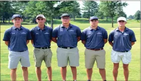  ?? GNTC Athletics ?? The Georgia Northweste­rn Technical College men’s golf team have high expectatio­ns going into the 2018 season. The team includes Sonoravill­e alumni Ryan Redd (center) and Lane Strickland (far right).