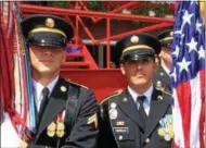  ?? PAUL POST — PPOST@DIGITALFIR­STMEDIA.COM ?? United States Military Academy at West Point sent a color guard to Saratoga Race Course on Wednesday. Members include Cpl. Donald Roy, left, and Sgt. Sergio Castillo, right.
