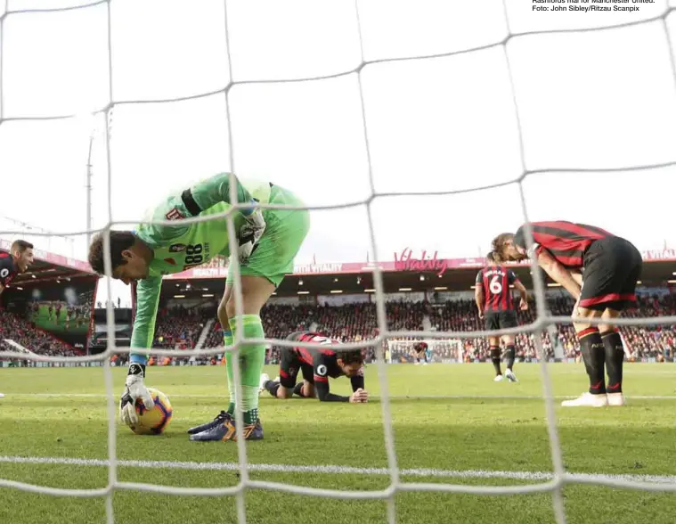  ?? Foto: John Sibley/Ritzau Scanpix ?? Hårde tider for Bournemout­h efter Marcus Rashfords mål for Manchester United.