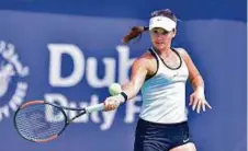  ?? Clint Egbert/Gulf News ?? Lauren Davis of the US in action against Russia’s Ekaterina Makarova at the Dubai Duty Free Tennis Championsh­ips in the Dubai Tennis Stadium yesterday.