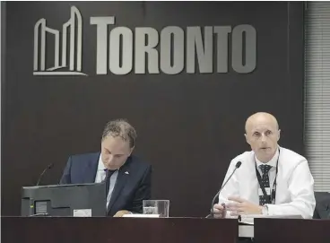  ?? TYLER ANDERSON / NATIONAL POST ?? TTC chair Josh Colle, left, and CEO Andy Byford at a TTC board meeting Wednesday. On Bombardier delays, “I’ve had more schedules than streetcars,” Byford said.