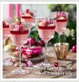  ??  ?? Raspberry Aperol mousse with cranberry jelly