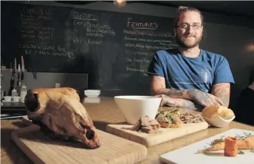  ?? Stuart Gradon/calgary Herald ?? U.S. chef Brandon Baltzley is bringing his unconventi­onal style and focus on local ingredient­s to his temporary takeover of Winebar in Kensington in Calgary.
