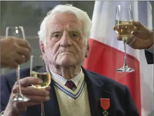  ??  ?? Irish veteran John O’Mahony, who was named Chevalier de la Legion d’Honneur for excellent civil merit or military conduct has turned 100. John was imprisoned at several POW camps.