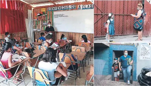  ?? FOTOS: DAVID ROMERO ?? (1) Los niños disfrutan las enseñanzas que reciben por un par de horas dos días por semana. (2) Los padres de familia llegan a recoger a sus hijos a la escuela. (3) En varios centros entregan materiales didácticos para que los niños refuercen el aprendizaj­e en sus casas.