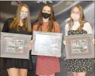  ??  ?? The Siloam Springs football team recognized its managers for the 2020 football season. Pictured (from left) are Bailey Blanchard, Jordan Christophe­r and Katie Stout. Not pictured is Natalie Holt.