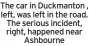  ?? ?? The car in Duckmanton , left, was left in the road. The serious incident, right, happened near Ashbourne