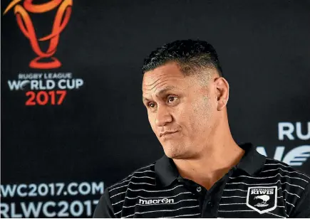  ?? PHOTO: PHOTOSPORT ?? New Zealand Kiwis Coach David Kidwell fronts the news media at Mt Smart Stadium yesterday to promote the 2017 Rugby League World Cup.
