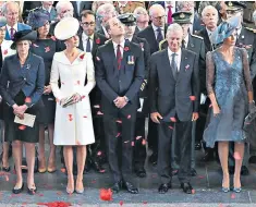  ??  ?? Theresa May, the Duke and Duchess of Cambridge with King Philippe of Belgium and Queen Mathilde as they attend a service marking the centenary of Passchenda­ele