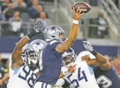  ??  ?? Cowboys quarterbac­k Dak Prescott was 21 of 31 for 243 yards and two scores.