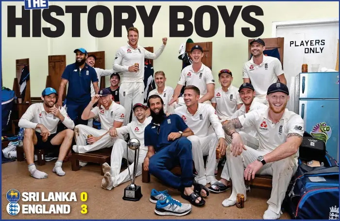  ?? GETTY IMAGES ?? England players celebrate their first full-series whitewash in Asia. Back row, from left: Adil Rashid, Jack Leach, Rory Burns, Jos Buttler, Olly Stone, Keaton Jennings, Sam Curran, Jimmy Anderson. Front row, from left: Ben Foakes, Jonny Bairstow, Joe Root, Moeen Ali, Joe Denly, Stuart Broad and Ben Stokes