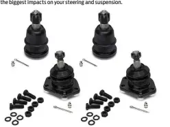  ??  ?? 14 BELOW. Two upper and two lower performanc­e ball-joints were also installed and provided by Porterbuil­t. This will make one of the biggest impacts on your steering and suspension.