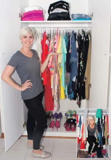  ??  ?? BEFORE AND AFTER: Bryony Parr from Oh So Organised shows how quick and simple it is to organise your wardrobe as seen in the before and after shots.