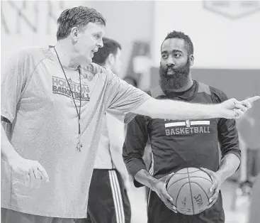 ?? Houston Chronicle file ?? Former Rockets coach Kevin McHale left, and guard James Harden worked in tandem while together, but recent comments by McHale have created a rift with the bearded superstar.