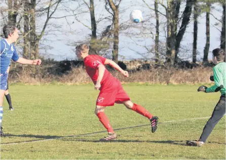  ?? PICTURE: Mark Stillman Photograph­y ?? John Dennis (blue) opening the scoring for Heritage United