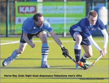  ?? Pictures: Matt Bristow FM5003091 ?? Herne Bay 2nds (light blue) dispossess Folkestone men’s 4ths