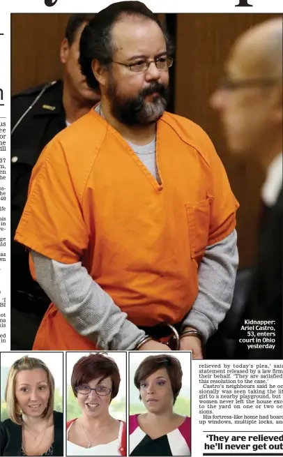  ??  ?? Rescued victims: Amanda Berry, Michelle Knight, and Gina DeJesus
Kidnapper: Ariel Castro,
53, enters court in Ohio
yesterday