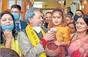  ?? HT FILE ?? CM Tirath Singh Rawat celebrates folk festival 'Phuldei'.