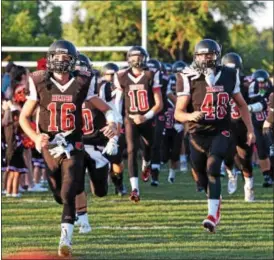  ?? AUSTIN HERTZOG - DIGITAL FIRST MEDIA ?? The Boyertown football team takes the field ahead of its season opener.