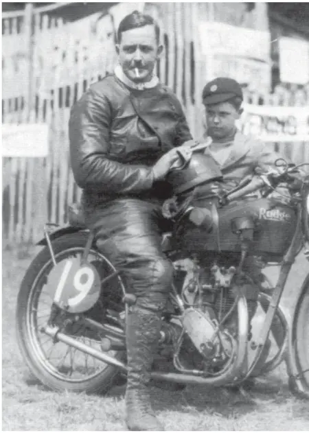  ??  ?? &gt;Above, pictured in 1931... Father and a camera-shy son in the paddock after Graham won the 250cc class Isle of Man TT. Murray Walker was eight years old at the time &gt;Inset right: At the age of 25 in 1921, Graham Murray at the French Grand Prix at Le Mans. The machine is a Norton, most likely 500cc. Four years later he left Norton to head up the Wolverhamp­ton based Sunbeam motorcycle racing team