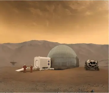  ?? ?? An artist’s concept of a
Mars ice home, a temporary habitat for the first astronauts sent to the Red Planet