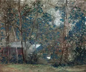  ??  ?? Morgan Colt (1876-1926), Phillips Mill Barn. Oil on canvas, 19½ x 23½ in. Gift of Marguerite and Gerry Lenfest.