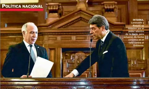  ?? ?? INTERNA. Lorenzetti y Rosatti se debaten por el poder adentro de la Corte, pero actuaron de forma conjunta en el fallo contra el Gobierno.