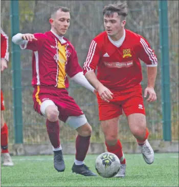  ??  ?? South Lochaber Thistle’s Lewis Morrison looks to find a pass. Photos: Iain Ferguson, alba.photos.