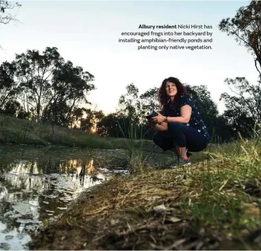  ??  ?? Albury resident Nicki Hirst has encouraged frogs into her backyard by installing amphibian-friendly ponds and planting only native vegetation.