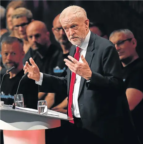  ?? /Reuters ?? Tories on notice: Britain's opposition leader Jeremy Corbyn delivers his keynote speech at the Labour Party conference in Brighton. Labour is closing the gap in opinion polls, putting it within sight of winning an election.