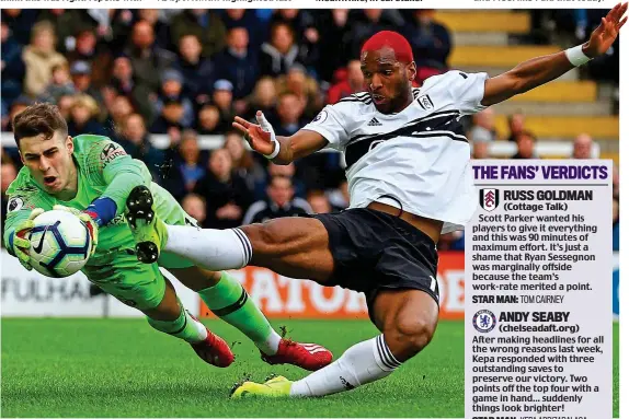  ?? REX FEATURES ?? Redemption: the recalled Kepa defies Fulham’s Babel with one of a series of fine saves